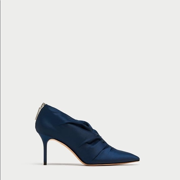 NWT ZARA Blue Gathered Satin High Heel Ankle Boots - Picture 4 of 8